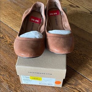 Lucky Brand Women's Brown Leather Emmie Flats Bourbon Winter Haze 7.5 NIB